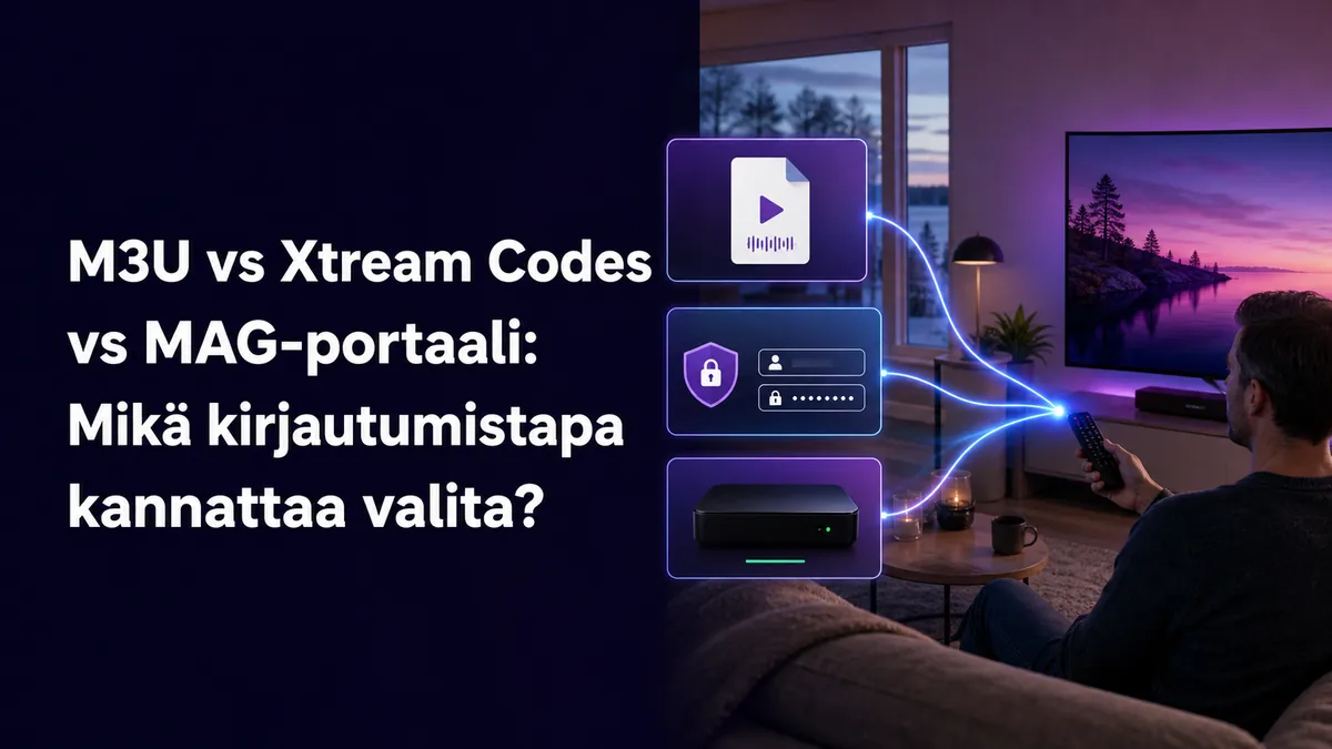 M3U vs Xtream Codes vs MAG-portaali – IPTV-kirjautumistapojen vertailu