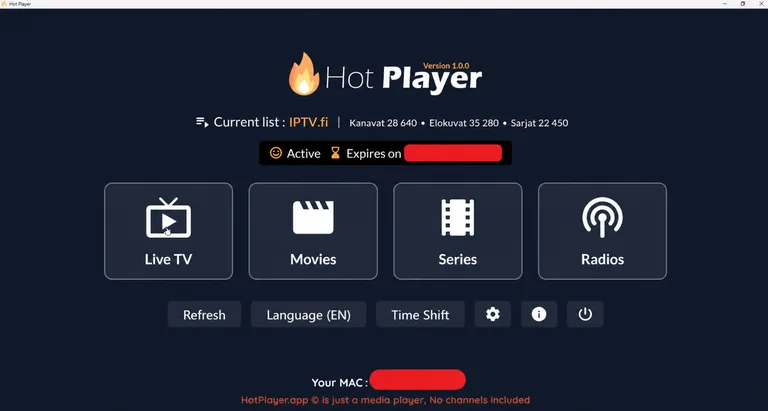 HOT IPTV vaihe 4: IPTV.fi-lista ja suuri esimerkkikirjasto HotPlayerissa