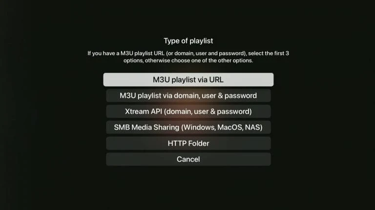 IPTVX-ohje vaihe 1: Xtream API -soittolistan valinta