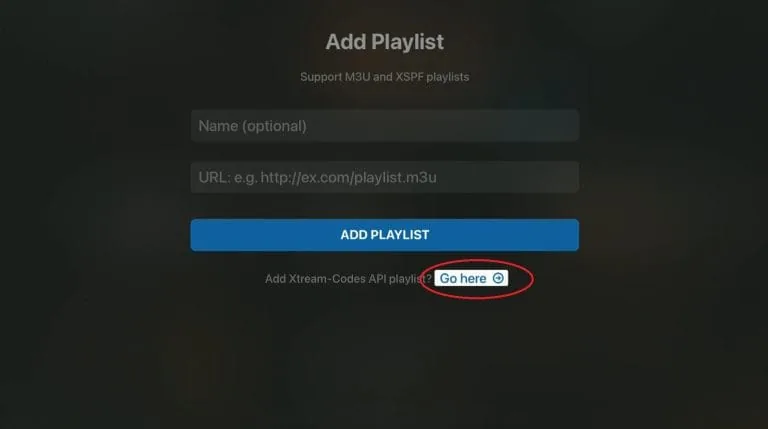 Perfect IPTV vaihe 1: Add Playlist ja Xtream Codes -valinta