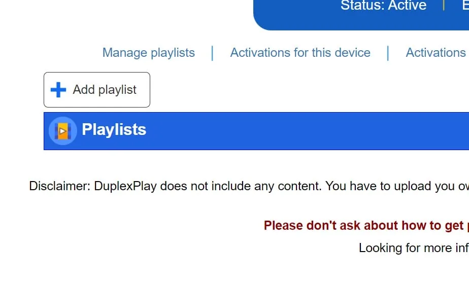 Duplex IPTV vaihe 4: Add playlist vanhassa DuplexPlay-portaalissa