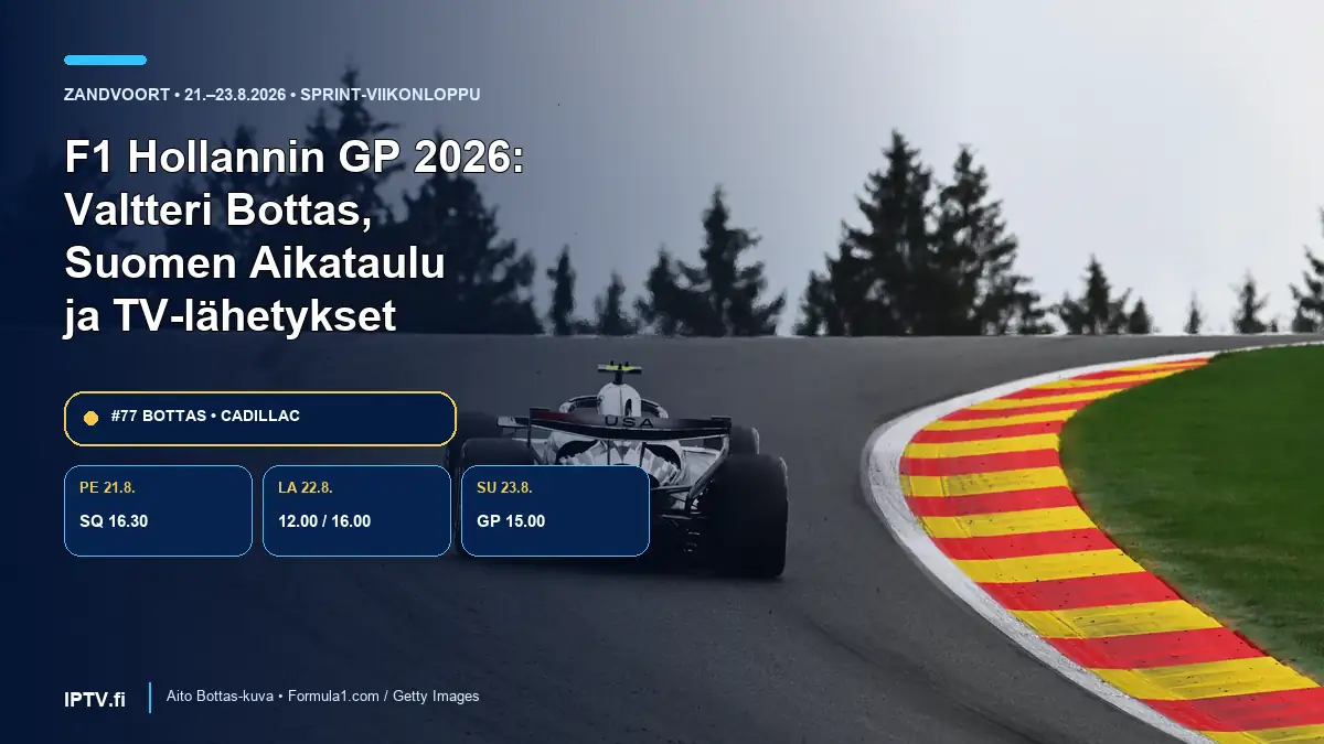 F1 Hollannin GP 2026 – Valtteri Bottaksen Cadillac radalla, Suomen aikataulu ja TV-lähetykset