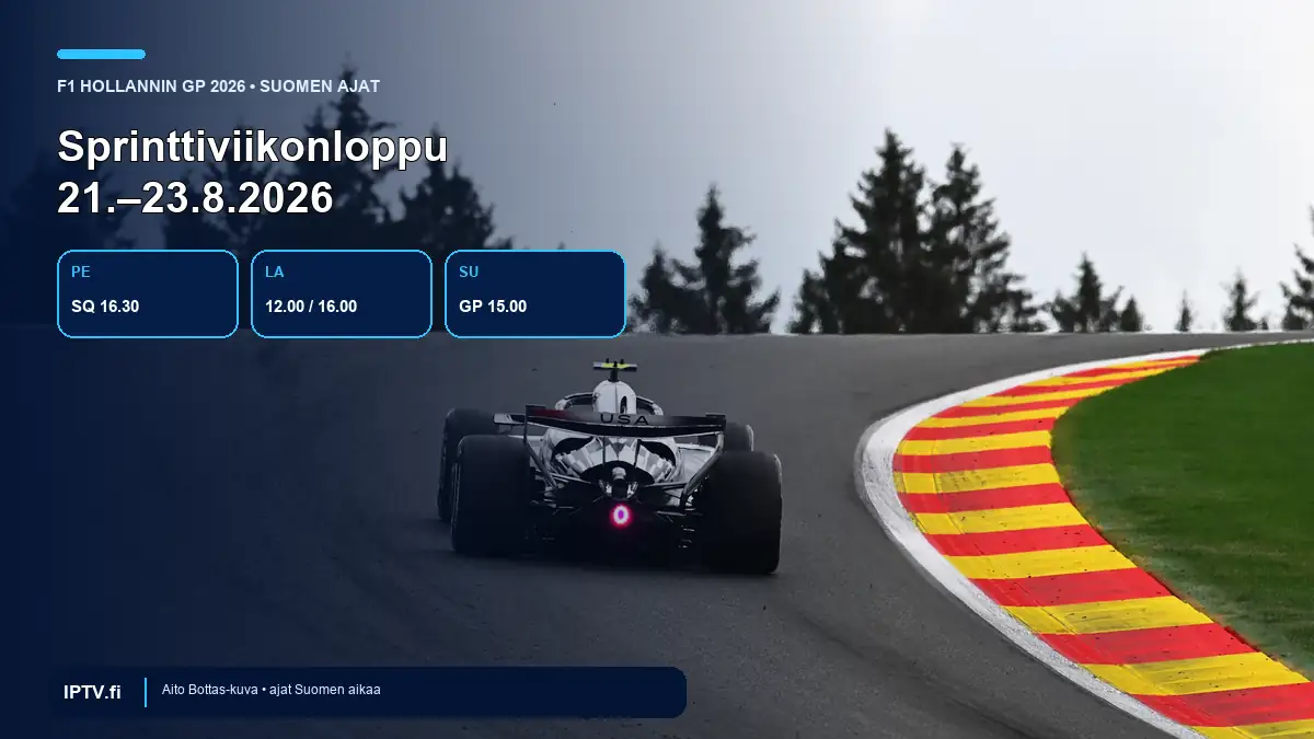 F1 Hollannin GP 2026 Suomen aikataulu – sprintti, aika-ajot ja kilpailu