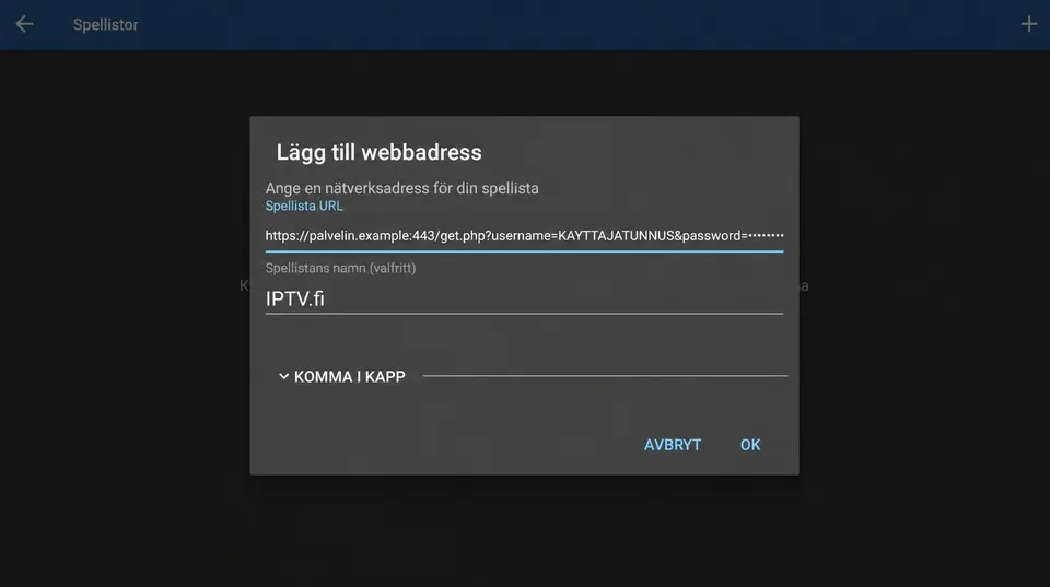 IPTV Pro vaihe 2: turvallinen M3U-linkki ja IPTV.fi-listan nimi