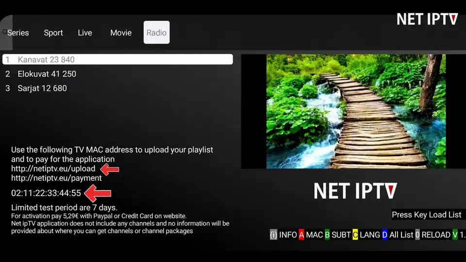 NET IPTV vaihe 1: turvallinen MAC ja yli 20 000 kanavan esimerkkimäärä