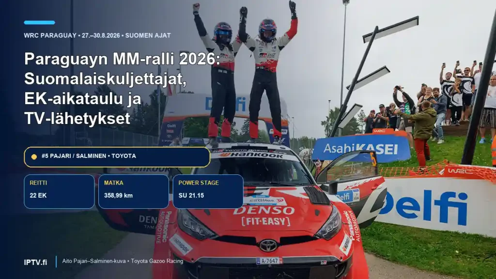 Paraguayn MM-ralli 2026 – Sami Pajari ja Marko Salminen aidossa Toyota-kuvassa, EK-ajat ja TV-lähetykset