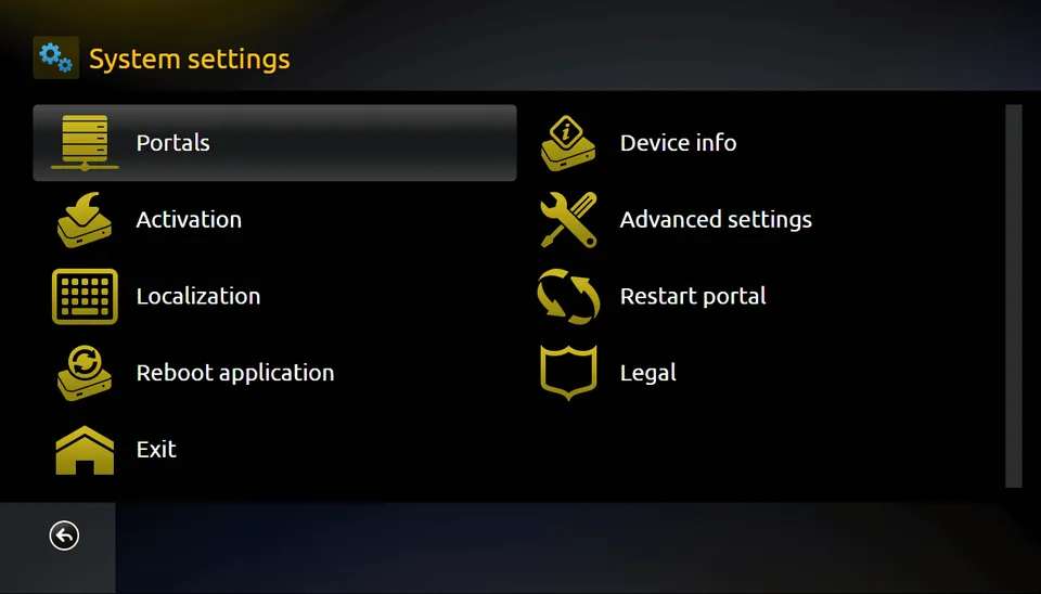 Smart STB vaihe 2: System settings ja Portals -valikko