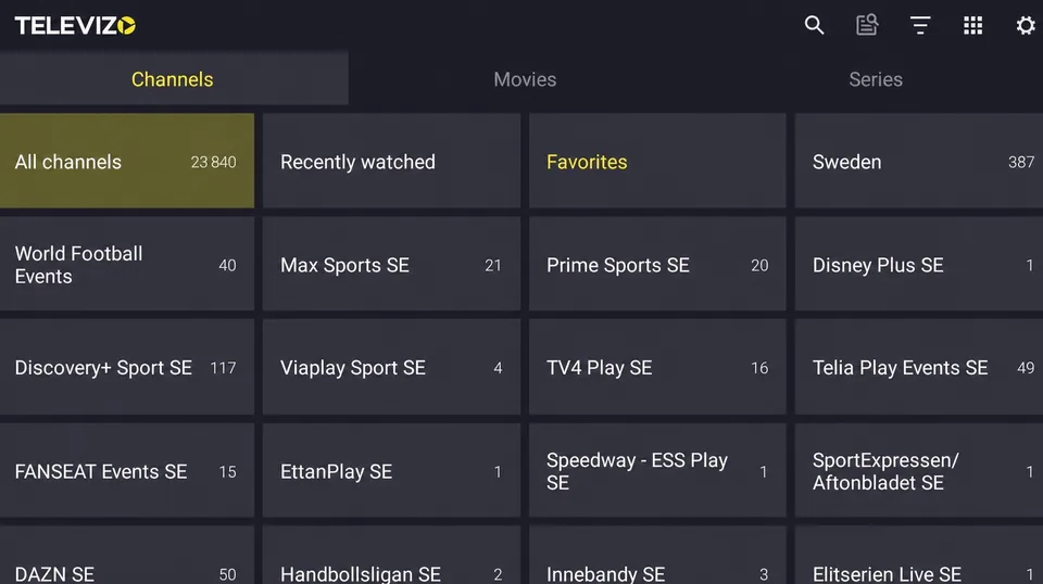 Televizo IPTV Player vaihe 3: 23 840 kanavan esimerkkilista