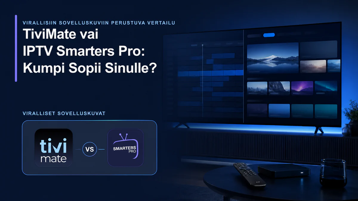 TiviMate Smarters Pro vertailu 2026 – selkeä TiviMate- ja Smarters Pro -sovellusvertailu televisiolla
