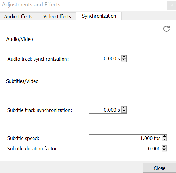 VLC Windowsin erilliset äänen ja tekstityksen synkronointikentät